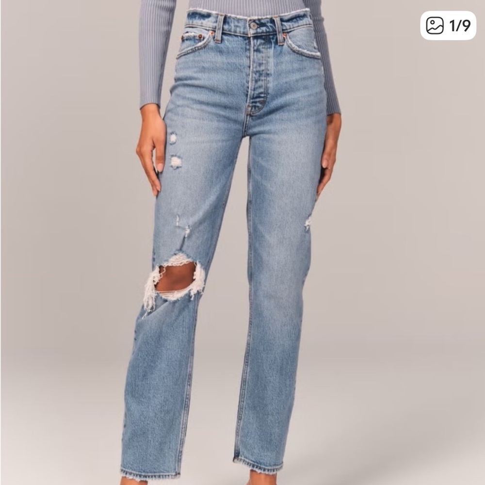 Abercrombie & Fitch The Dad Light Wash High Rise Curve Love Jeans